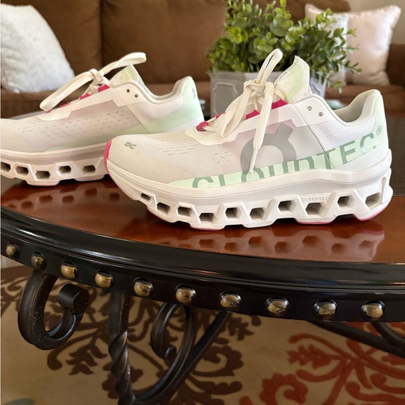 On Running Shoes - On Running White Sneakers with Mint and Pink Accents